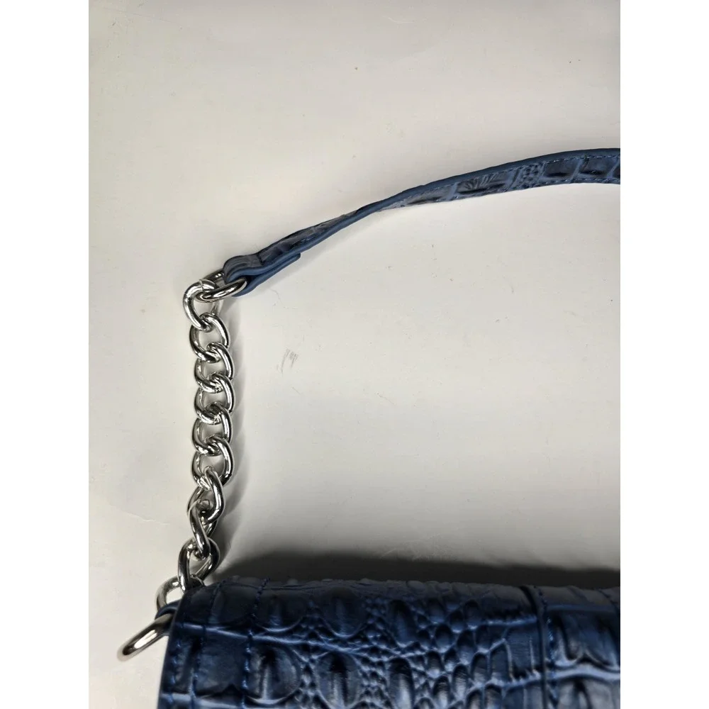 Mark Fisher Women's Purse Handbag Blue Croc Print Faux Chain Clutch Gold Snap